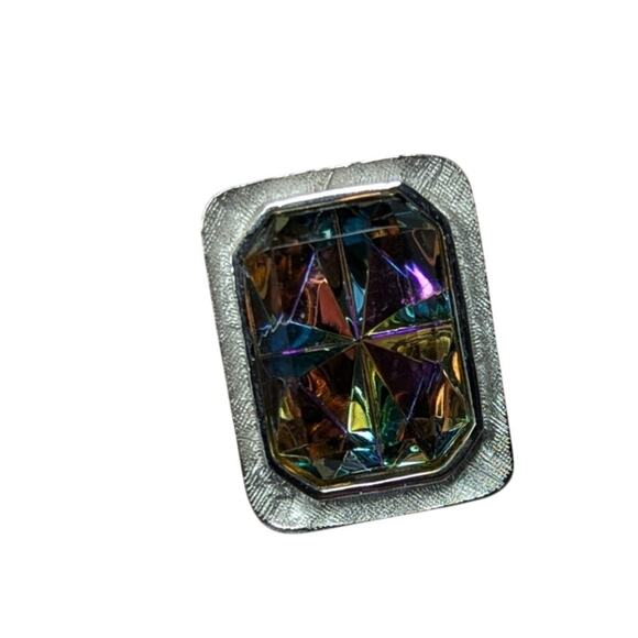 Vintage Silver toned large prizm square stone unsigned formal cufflinks mens - Picture 4 of 6